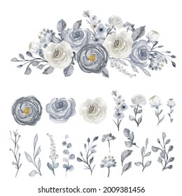 isolated clip art watercolor flower navy blue and white