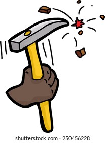 Isolated close up of cartoon hand and chisel
