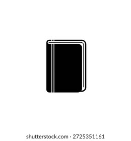 Un icono de libro cerrado aislado, diseño con relleno negro y contorno blanco y fondo transparente. Perfecto para proyectos editoriales, educativos o creativos.