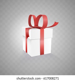 Isolated closed gift box and red ribbon vector illustration on a transparent background