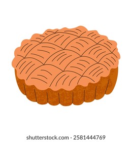 Isolated a closed pie in flat style on white background. Sweet food. Design for decoration menu of cafeteria. Vector illustration