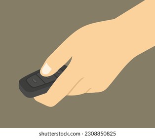 Isolated close-up of hand holding remote controller car key. Flat vector illustration template.