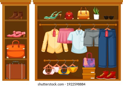 Isolated clothes in the closet illustration