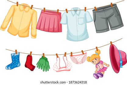Isolated clothes hanging on white background illustration