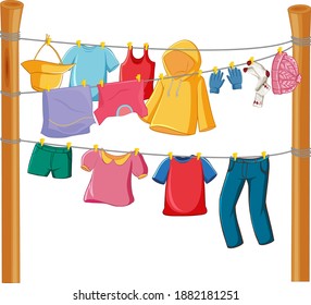 Isolated clothes on the rack display illustration