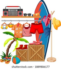 Isolated clothes on the rack display summer theme illustration