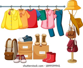 Isolated clothes on the rack display illustration