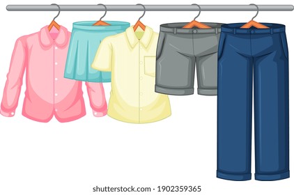 Isolated clothes on the rack display illustration