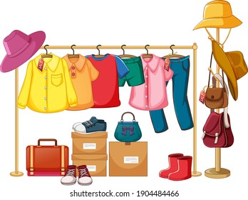 Isolated clothes on the rack display illustration