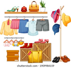 Isolated clothes on the rack display illustration