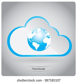Isolated cloud with an icon of our planet and text on a grey background