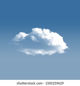 Isolated cloud on a blue sky background.  Light template with soft smooth colors. Cloudscape, vector illustration. White natural, transparent and realistic cloud. Thundercloud or smoke.