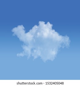 Isolated cloud on a blue sky background.  Cloudscape, vector illustration. Dynamic template with soft smooth colors. White natural, transparent and realistic cloud. Thundercloud or smoke.