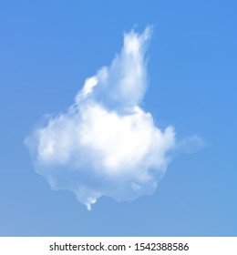 Isolated cloud on a blue sky background. Icon, vector illustration. Dynamic template with soft smooth colors. White realistic natural and transparent cloud. Thundercloud or smoke.