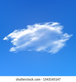 Isolated cloud on a blue sky backdrop. Texture, vector illustration. Original template with soft smooth colors. White realistic, transparent and natural cloud. Smoke or thundercloud.