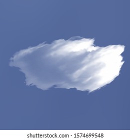 Isolated cloud on a blue sky background.  Colorful template with soft smooth colors. Decoration, vector illustration. White natural, transparent and realistic cloud. Thundercloud or smoke.