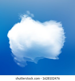 Isolated cloud on a blue sky backdrop. Environment, vector illustration. Cloudy template with soft smooth colors. White realistic, transparent and natural cloud. Smoke or thundercloud.