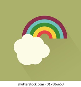 Isolated cloud and a rainbow on a green background