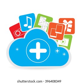 Isolated cloud with some media icons on a white background