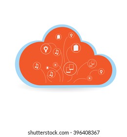 Isolated cloud with some media icons on a white background