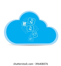 Isolated cloud with some media icons on a white background
