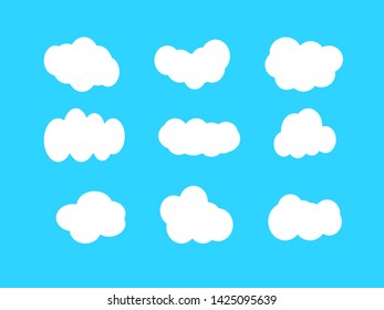 Isolated clouds icons. cloud icons in trendy flat design on blue background.