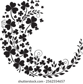 isolated clover leaves vector, Flying clover design Silhouette, Transparent background icon,  Spring decoration Vector illustration, Saint Patrick Day border, Clover leaves illustration,