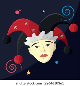Isolated clown jester avatar with harlequin hat Vector