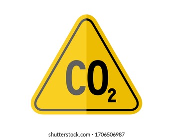 isolated co2 warning common hazards symbols on yellow round triangle board warning sign for icon, label, logo or package industry etc. flat paperwork  style vector design.