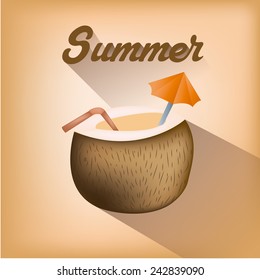 an isolated coconut with a cocktail on a colored background