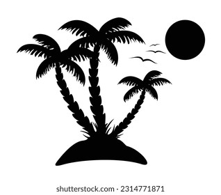 Isolated coconut palm tree sun on white background. Vector design illustration.