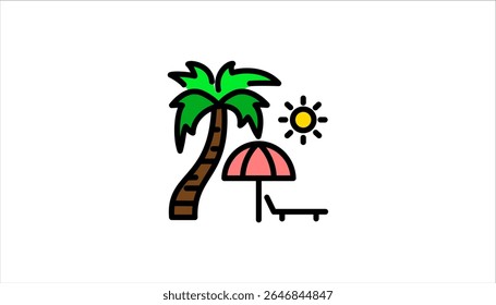 isolated coconut tree design and umbrella on the beach and sun on white background