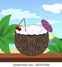 Isolated coconut tropical cocktail on a summer landscape - Vector