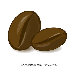 Isolated coffee beans on white background. Natural fresh grain. Arabica, mocha, cappuccino flavor. 