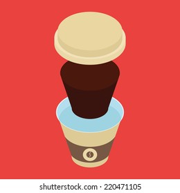 an isolated coffee cup with coffee on a red background