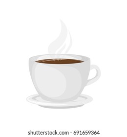 Isolated coffee cup on white background. White cup with steam.