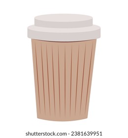 Isolated coffee cup paper container take away with lid in cartoon style on white. mock up