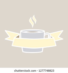 Isolated Coffee cup and ribbon on brown background, for Logo design - Vector Illustration