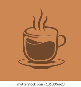 Isolated coffee logo vector with smoke and plate in brown color. Can be used in logos, posters, posts, or in any beverage related graphic project. 
