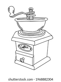 Isolated coffee machine vector for coloring book or page. Black line coffee machine.