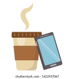 Isolated coffee mug and smartphone design