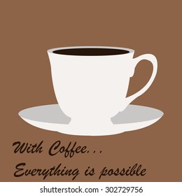 Isolated coffee mug and text on a colored background. Vector illustration