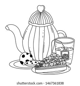 Isolated coffee pot and cake vector design
