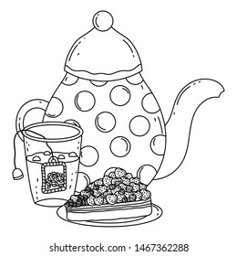Isolated coffee pot and cake vector design
