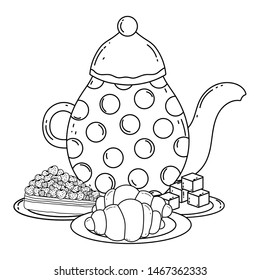 Isolated coffee pot and cake vector design