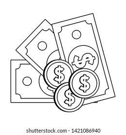 Isolated coin and bills, design vector illustration