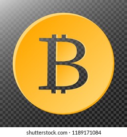 Isolated coin with bitcoin sign. Abstract cross-cutting cryptocurrency symbol. Vector 3d icon illustration in flat style. 