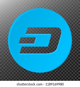 Isolated coin with dash sign. Abstract cross-cutting cryptocurrency symbol. Vector 3d icon illustration in flat style. 
