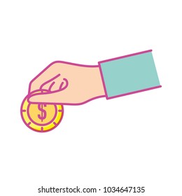 Isolated coin and hand design
