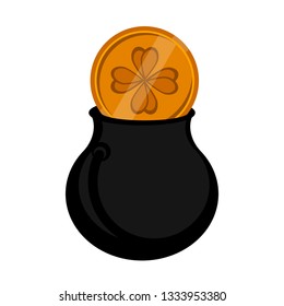 Isolated coin icon in a pot. Patrick day. Vector illustration design